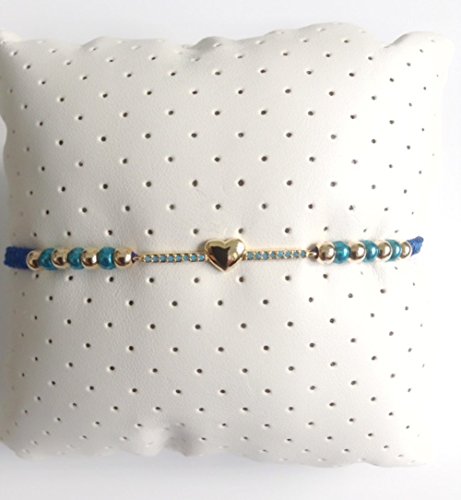 Valentines Bracelets for Women Adjustable Friendship Blue Heart Zirconia Connector