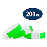 WristCo Neon Green 3/4" Tyvek Wristbands - 200 Pack Paper Wristbands for Events