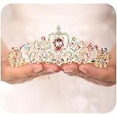 JWICOS Multicolor Rhinestones Tiaras and Crowns for Women Elegant Crown with Combs Princess Crown Tiaras for Brides Women's Headbands Bridal Wedding Prom Birthday Party (Multicolor rose red)