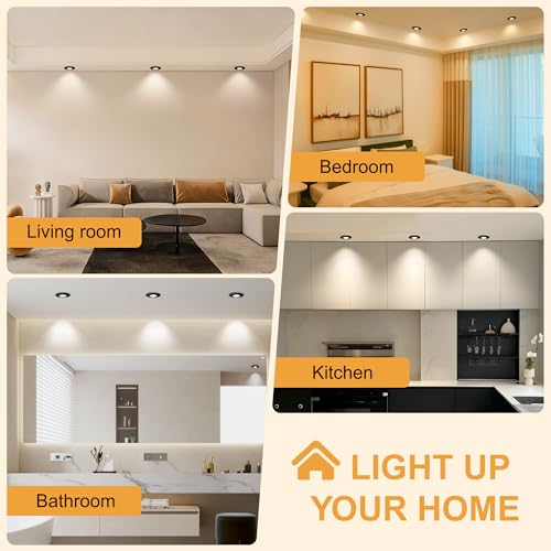 Aulaiyi 3CCT LED Downlight Recessed Ceiling 230V Dimmable 68mm 5.5W IP44 Portholes Extra Flat LED Spotlights Interior Ceiling 45° Rotatable Recessed Spotlight for Bathrooms, Black 10 Pack