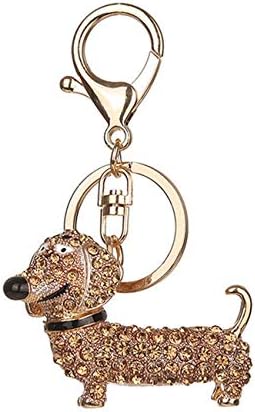 かわいいラインストーン象眼ダックスフンド子犬キーホルダーチャームバッグペンダントキーホルダーキーホルダージュエリー用女性