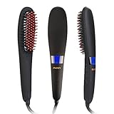 INTEY Hair Straightening Brush，Electric Straightener Hair Brush with Auto Shut Off, Anion Hair Care and Temperature Lock Function, Black