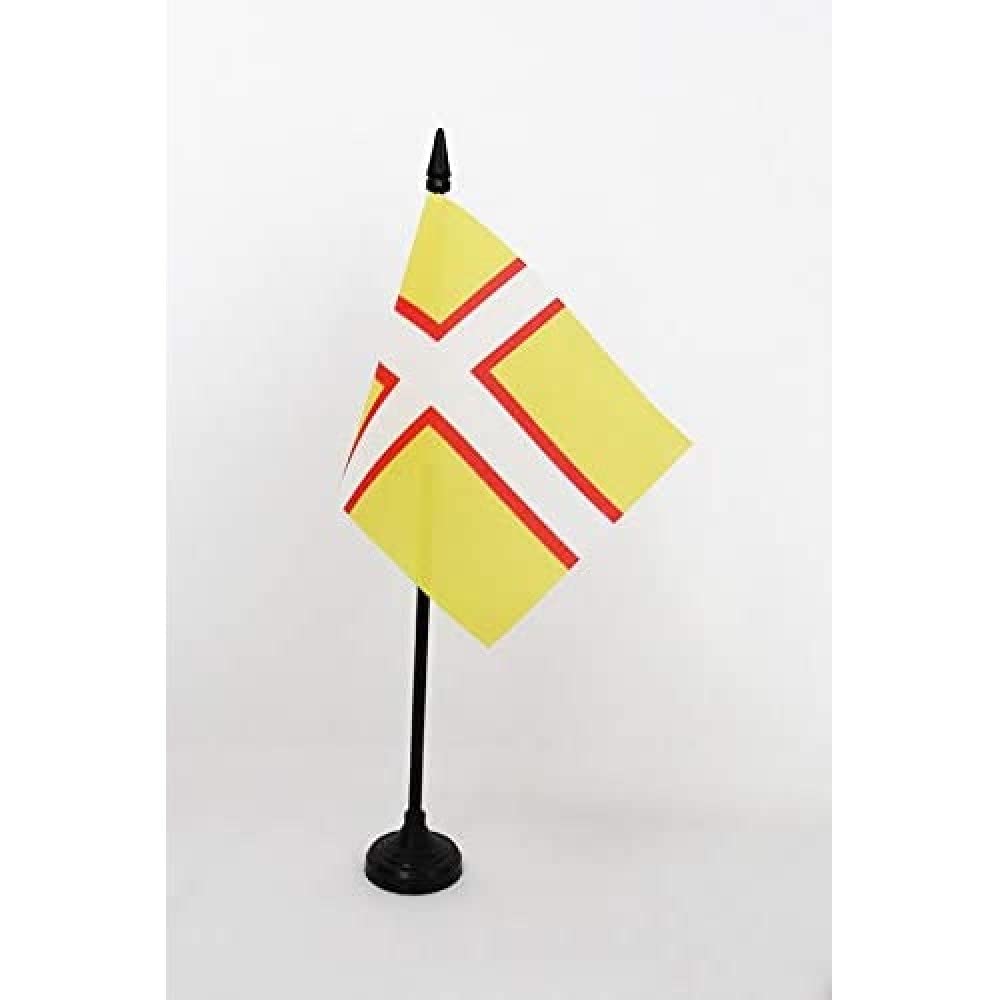 AZ FLAG - Dorset New county Table Flag 4'' x 6'' - Dorset New county Office Mini Banner 100% Polyester 15 x 10 cm - Mini Desk Flag with 10'' Pole and Black Plastic Base