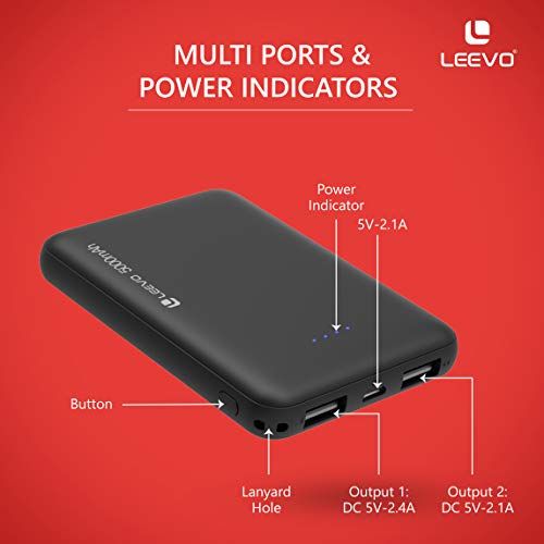 Leevo Monster 5000 mAh Pocket-Size Power Bank, 2-Way Fast Charge with 2.4 A, Lithium Pol-ymer, Small Size with Great Pow