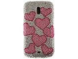Hard Polycarbonate Plastic two-piece snap-on Phone Protector Cover Case Shell with Diamond Jewel Raining Hearts Design for Samsung Galaxy Nexus