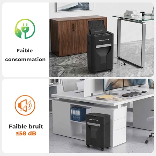 120 Sheets Self-Powered Paper Shredders P4, 60 Min Non-Stop, Manual 8 Sheets, Anti-Plug, 20L Bin, Professional Commercial Home Use Home Office Medical Home School