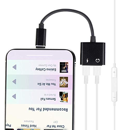 3.5 mm Jack Headphone Adapter for iPhone Xs/Xs Max/XR/ 8/8 Plus / 7/7 Plus for iPhone Dongle Aux 2 in 1 Accessories Splitter Adaptor Charger Cables & Audio Connector Support All iOS Systems - Black - Thumbnail 2
