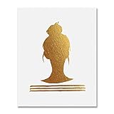 Top Knot Silhouette Gold Foil Decor Print Woman Bun Hairstyle Stripes French Chic Girly Office Poster Wall Art 5 inches x 7 inches