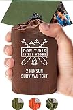 World's Toughest Ultralight Survival Tent • 2 Person Mylar Emergency Shelter Tube Tent + Paracord • Year-Round All Weather Protection For Hiking, Camping, & Outdoor Survival Kits (Army Green)