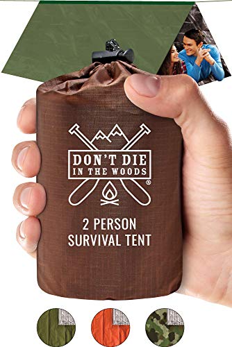 World's Toughest Ultralight Survival Tent • 2 Person Mylar Emergency Shelter Tube Tent + Paracord • Year-Round All Weather Protection For Hiking, Camping, & Outdoor Survival Kits (Army Green)