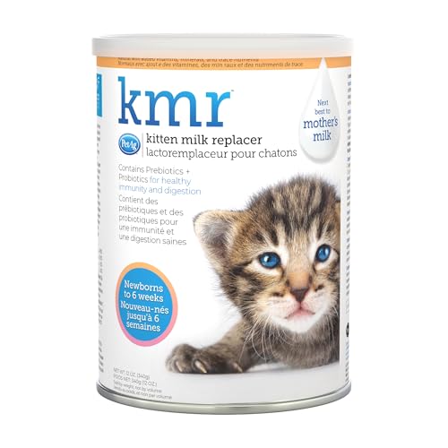 PetAg KMR Kitten Milk Replacer Powder - 12 oz - Powdered Kitten Formula with Prebiotics, Probiotics & Vitamins for Kittens Newborn to 6 Weeks Old - Easy to Digest