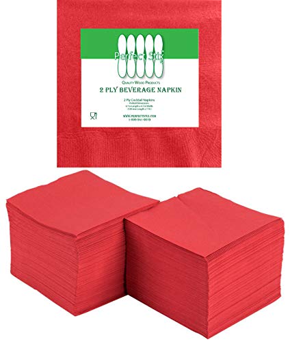 Perfectware 2 Ply Red-200 Red Beverage Napkin Package of 200ct- 2-Ply, 2.5" Height, 5" Width, 10" Length (Pack of 200)