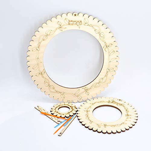 CZYY Wooden Circular Looms Laser Carved with Vines Round Weaving Board 3 Pieces Set Include Yarn Needles - Easy Knitting Tool for Beginners & Experienced