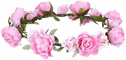 Qhome Womens Wedding Peony Flower Garland Headbands Wreath Cane Hairpin for Travel Photography