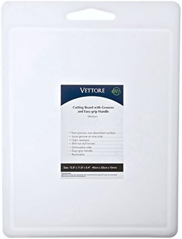 Vettore Medium Poly Cutting Board With Juice Groove Dishwasher Safe FDA Approved BPA Free Plastic (15.75" x 12", White)