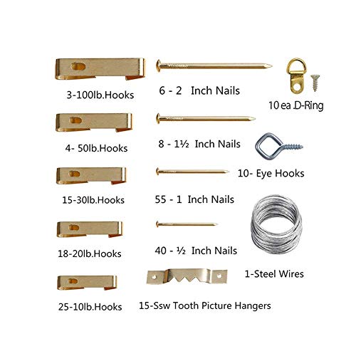Picture Hanging Kit, Picture Frame Hanger Tool, Laser Level Picture Hanging Measurement Tool, 222 Pieces Photo Hanging Accessories with Picture Hanging Hardware, Hooks, Nails and Wire