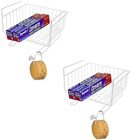 Maunsell Under Shelf Basket Wire Rack | Slides Under Shelves for Storage | Pack of 2 (White)