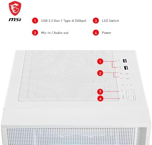 MAG Forge 320R Airflow White Boîtier PC Moyen Tour - ATX, Compatible avec Les RTX 40, Ventilateurs ARGB, filtres à poussière magnétiques, Verre trempé, Hub de contrôle ARGB, USB Type-A 3.2 Gen 1