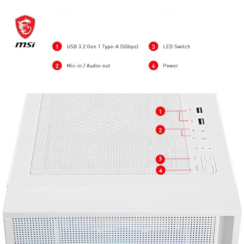 MAG Forge 320R Airflow White Boîtier PC Moyen Tour - ATX, Compatible avec Les RTX 40, Ventilateurs ARGB, filtres à poussière magnétiques, Verre trempé, Hub de contrôle ARGB, USB Type-A 3.2 Gen 1