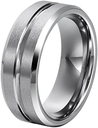 8mm High Polished Center / Matte Finish Men's Tungsten Ring Wedding Band Comfort Finish