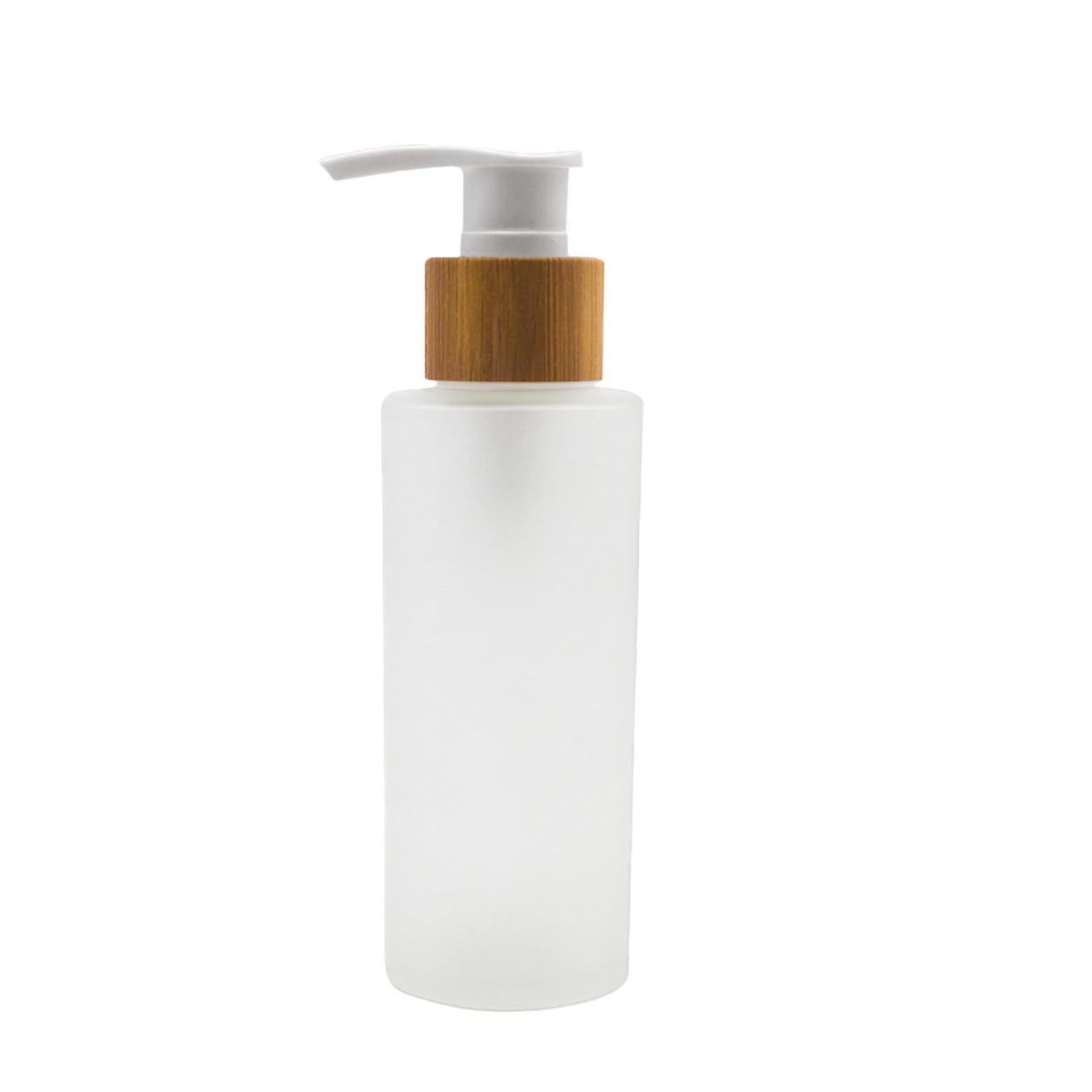 1PCS 100ml/3.4oz Frosted Glass Pump Bottles Empty Refillable Press Pump Bottle with Bamboo Pump Head Toiletries Storage Containers for Shampoo Essential Oils Shower Gel Hand Wash Lotion Dispenser