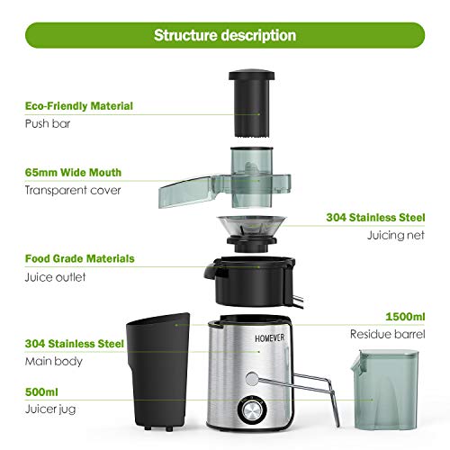 Homever Juicer for Fruits and Vegetables, Centrifugal Juicer with Juice Cup, Wide Mouth Juice