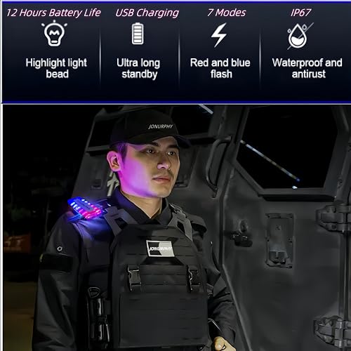 Jonurphy LED Blinklicht Sicherheitslicht,7 Modi,geeignet für Läufer,Spaziergänger,Radfahrer,Polizisten im Dienst,das Beste visuelle Zubehör für Sicherheitswarnungen
