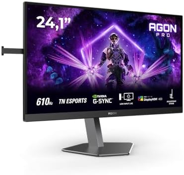 AG246FK6 24 Zoll FHD USB Hub Gaming Monitor, 610Hz, TN Esports Panel, 0.5ms GtG, HDR400, G-Sync Compatible, Höhenverstellung,(1920x1080 HDMI 2X 2.1) Schwarz