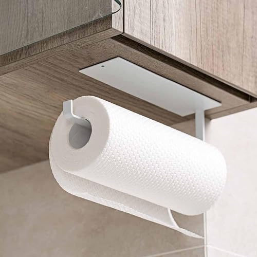 Porte-Rouleau de Cuisine Noir sans perçage,Support essuie Tout Mural,23cm Porte Essuie Tout sans Percage Porte Rouleau Papier Cuisine pour Cuisine,Salle de Bain, Placards,Acier Inoxydable Blanche (B)