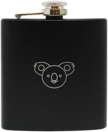 Koala Black Stainless Steel Flask - Precision Laser Engraved Liquor Flask - Engraved in USA - 6 Oz