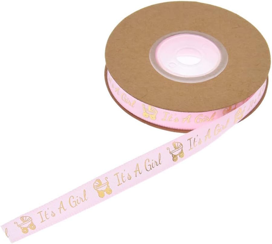 Bows & Ribbons - 10 Yards Pink Ribbon It's a Girl Baby Shower Baby Birthday Gender Reveal Party Decoration Gifts Decor Fabric Materials (Wide 1 cm)