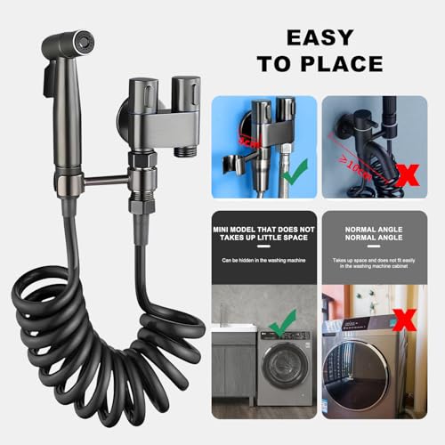 AMZYYDS Bidet Pulverizador, válvula control doble 2 en 1,manguera para wc | llave doble salida,manguera para baño 2M,para WC para limpieza inodoros, baño mascotas, Higiene Personal bidet manguera negro