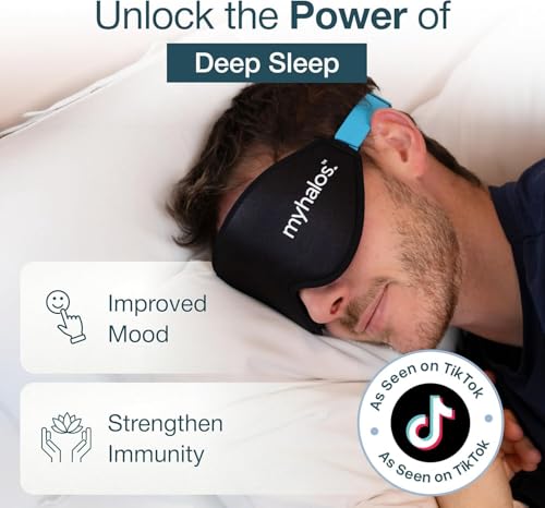 MyHalos® Sleep Mask – 3D Blackout Eye Mask for Women & Men, Side Sleepers, Zero Pressure Memory Foam Eyelash Friendly, Breathable,Award-Winning Sleep Aid for Travel (Black, 1 Count (Pack of 1)
