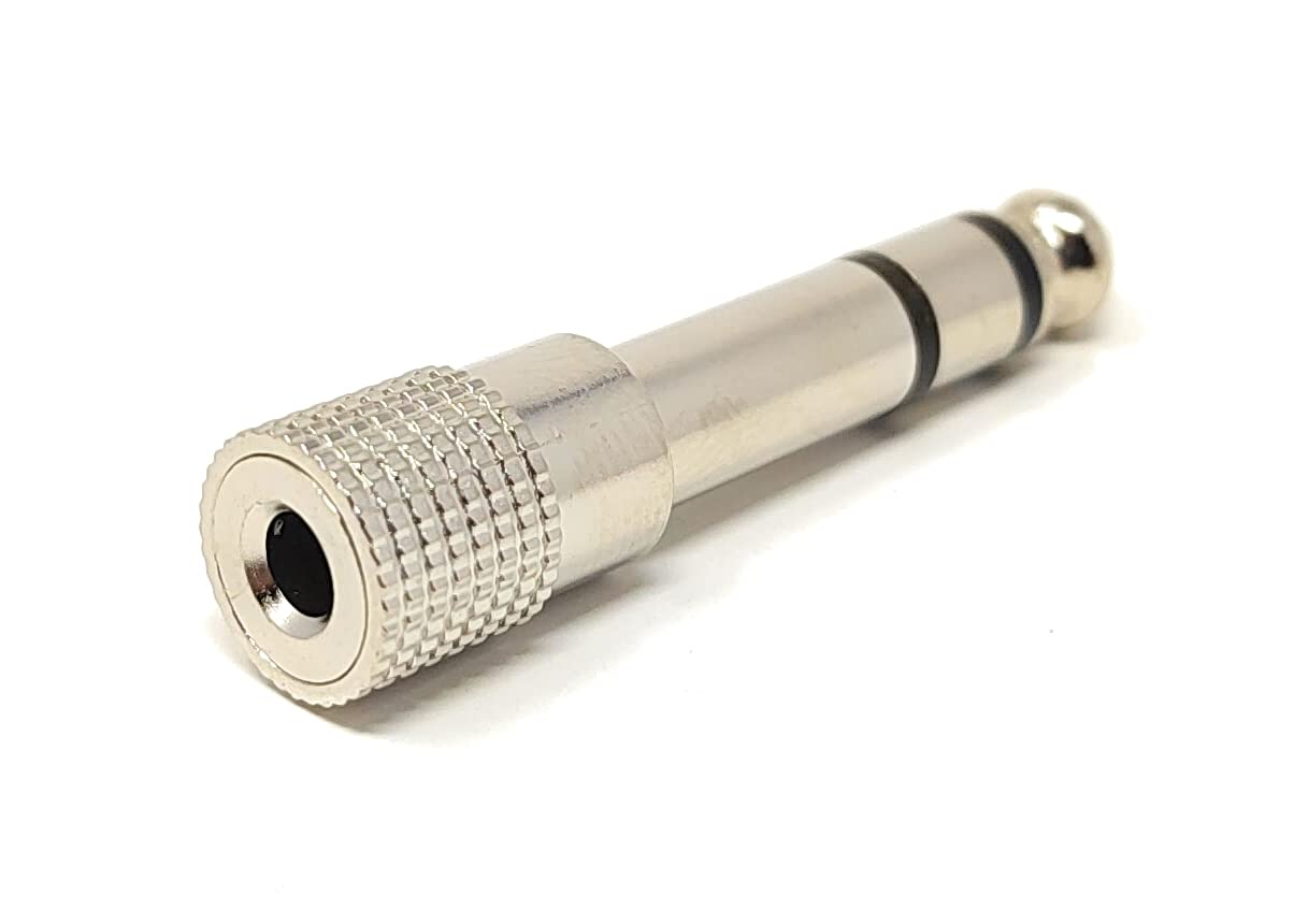 Maincore 1pcs Nickel Stereo 6.35mm 1/4 Jack to 3.5mm Stereo Socket Cable Converter Adapter for Headphones & hi-fi Systems. (1, Silver)