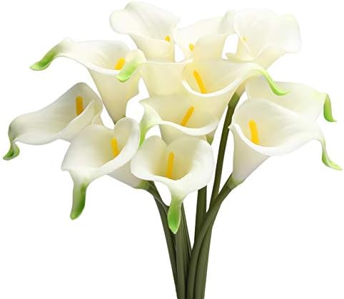Artificial Flowers, Fake Flowers Artificial Calla Lily Bridal Wedding Bouquet for Home Garden Party Wedding Decoration 12Pcs (White&Yellow Pistil)