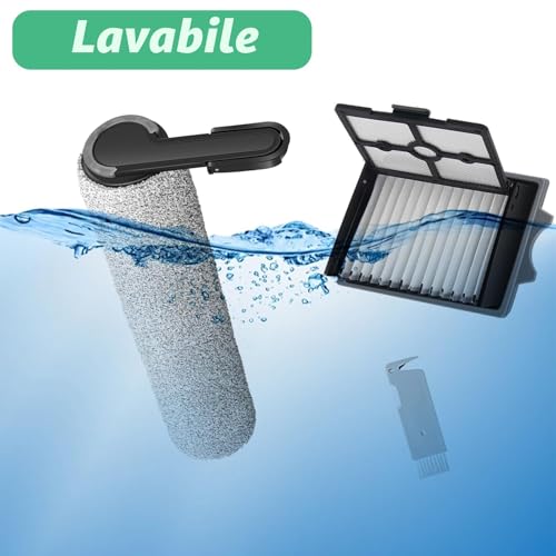 Cleptorize Replacement Parts for Tineco Floor One Stretch S6/ Switch S6/ S7 Stretch Ultra/ S6 Stretch Lite/ S9 Artist, Kit of 2 Roller Brushes, 2 Filter, 1 Cleaning Brush