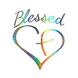 KANWAWO Fashion Car Sticker Creative Blessed Cross and Heart Christians Decal Vinyl Sticker|Cars Trucks Vans Walls Laptop Car Styling (2pcs Blessed Cross and Heart Christians, 160 x 140 mm)
