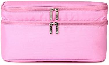 Zhenxinmei Double Layer Cosmetic Bag Heighten Storage Bag Multi-Function Travel Makeup Pouch Waterproof Toiletry Bags Oxford Cloth Outdoor Portable Wash Case Receive Organizer Kit (Pink)