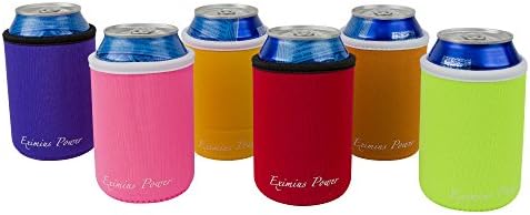 Beer Can Party Drink Coolies with Extra Thick 4mm Neoprene insulator thermal cooler - Premium pack of 6 Assorted Color Sleeves with Zipper Collapsible and fully stitched rubber bottom-Eximius Power