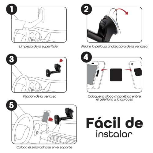 T'nB Sora Magnetic Car Phone Holder - 6 Powerful Magnets - Adjustable Arm - 360° Rotation - 2 in 1 Suction Cup - Carbon Finish - Black
