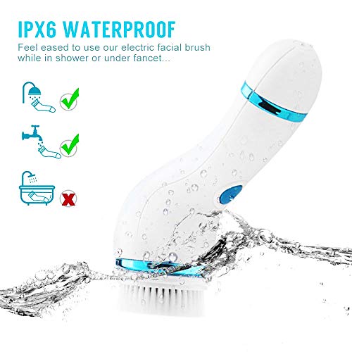 Facial Cleanser Brush, 4 in 1 Electric Rotating Facial Cleansing Brush USB Rechargeable Sonic Face Cleaners Scrubber SPA Skin Care Tool Beauty Instrument (Blue)