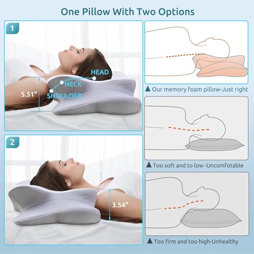 DONAMA Cervical Pillow for Neck and Shoulder,Contour Memory Foam Pillow,Ergonomic Neck Support Pillow for Side Back Stomach Sleepers with Pillowcase