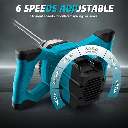 Cement Mixer Compatible with Makita 18V Battery, 3200W Portable Paint Mortar Mixer with 6 Speed, Max 680 RPM, Electric Concrete Stirrer for Mixing Fodder Mortar Paint Glue Putty (No Battery)