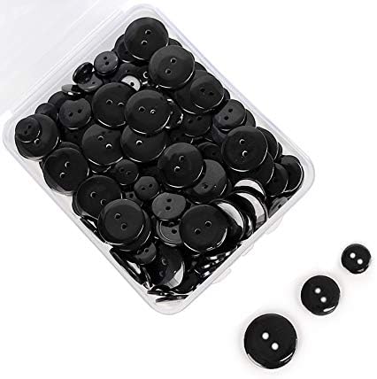 SUNTA 200Pcs Buttons Round Resin Buttons for DIY Sewing,Craft Ornament,10mm 15mm 20mm (Storage Box Included) (Black)