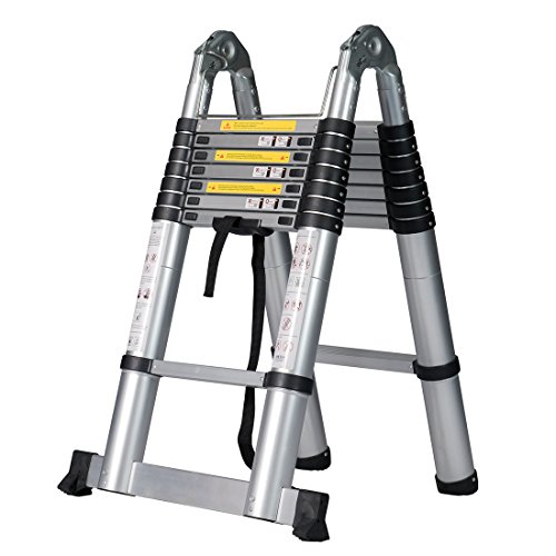 GOOD LIFE 16.5' FT EN131 Professional Folding Aluminum Multi Purpose Telescoping Ladder Extension Extendable Ladder with Spring Loaded Locking Non-slip HMI419 - Thumbnail 2