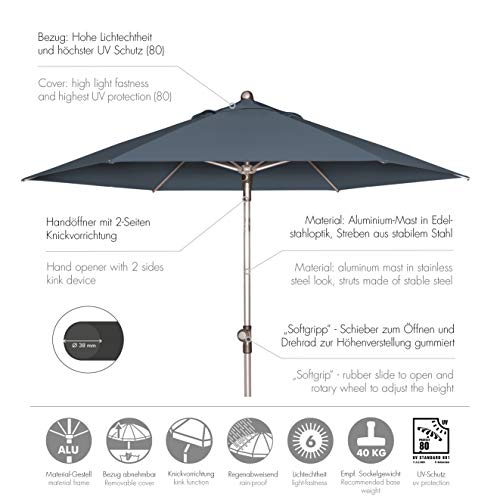 doppler Push Up Sonnenschirm SL-AZ 220 - Ideal für den Balkon oder Garten - ca. 220 cm - Knickbar - Anthrazit… – Bild 3