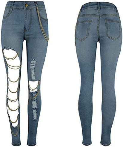 womens ripped jeans with chains