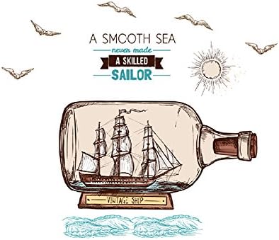 HKEPS A Skilled Sailor Never Made a Smooth Sea Inspirational Wall Art Decal Stickers Quote, Peel and Stick Removable PVC Motivational Home Wall Decor Stickers for Kids Nursery Bedroom Living Room