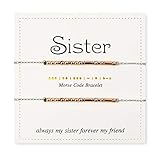Gifts for Sister Morse Code Bracelet Rose Golden Bead Silver String 2 PCS Women Girls