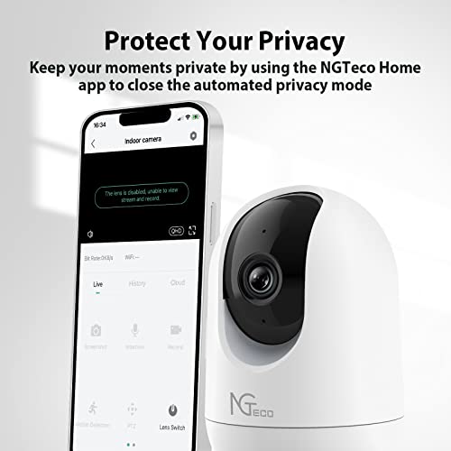 NGTeco 2K-Sicherheitskamera für Innenräume, 3MP Schwenk-Neige-WiFi-Kamera für Haussicherheit/Baby-Monitor/Haustier, Hundekamera mit Bewegungserkennung, Nachtsicht, Kompatibel mit Alexa/Google C2510